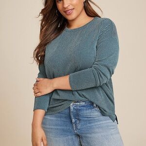 Maurices Blue Gray Ribbed Crewneck Sweater Shirt  2X
